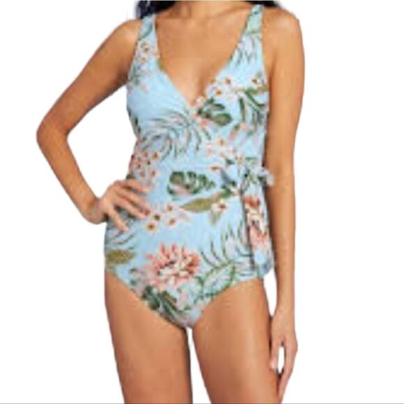 NWT KONA SOL ONE PIECE FLORAL WRAP SWIMSUIT W/PADDED CUPS SZ.S - Picture 1 of 7